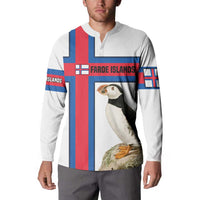 Faroe Islands Button Sweatshirt with Red Blue Cross Design and Puffin Bird - Wonder Print Shop