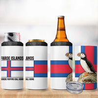 Faroe Islands 4 in 1 Can Cooler Tumbler with Red Blue Cross Design and Puffin Bird - Wonder Print Shop