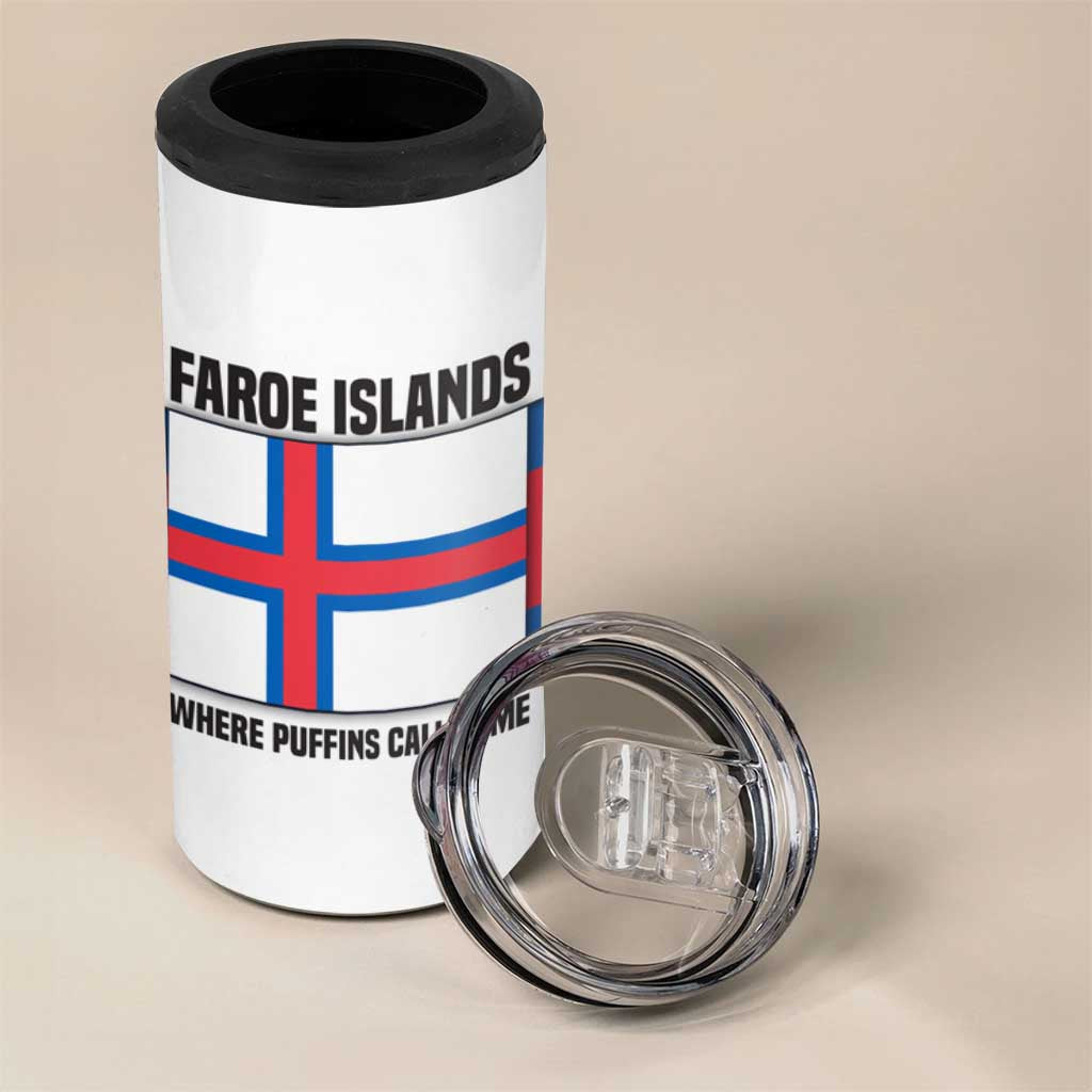 Faroe Islands 4 in 1 Can Cooler Tumbler with Red Blue Cross Design and Puffin Bird - Wonder Print Shop