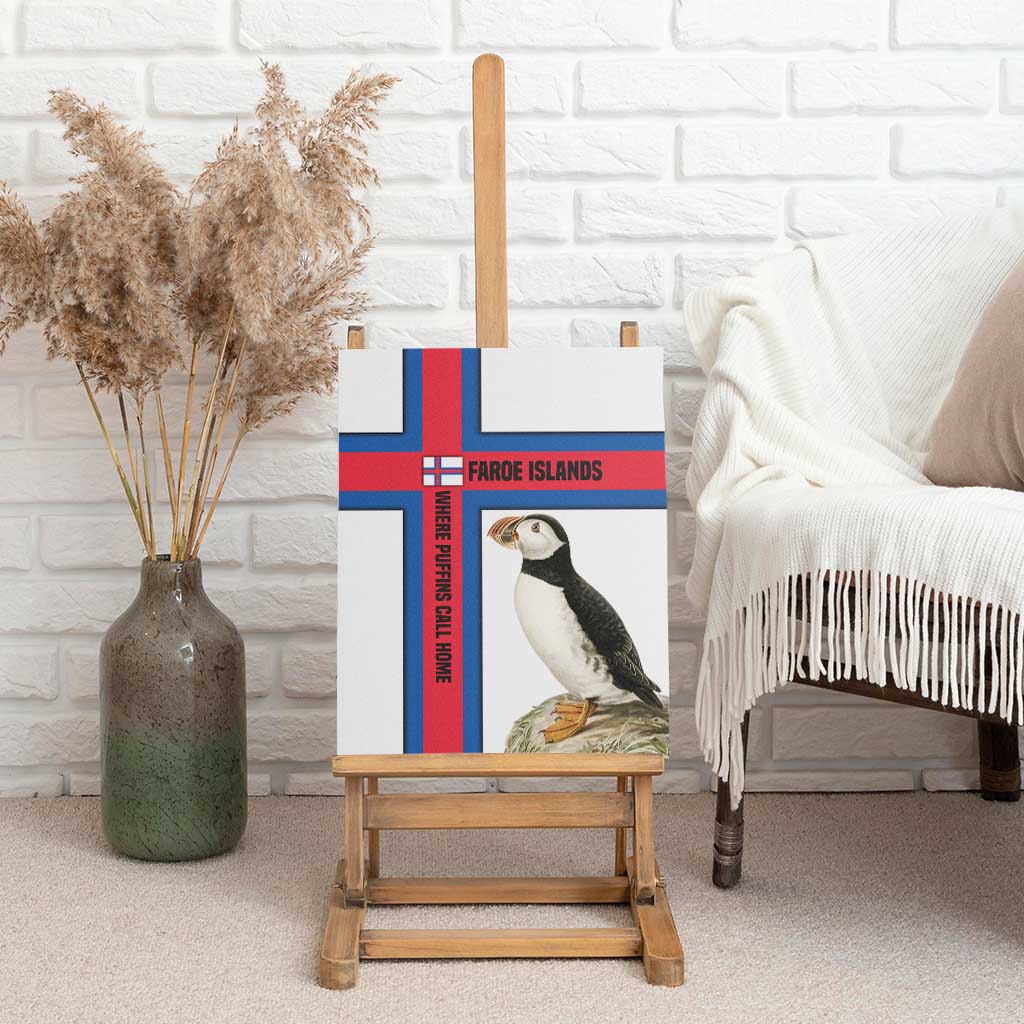 Faroe Islands Canvas Wall Art with Red Blue Cross Design and Puffin Bird - Wonder Print Shop