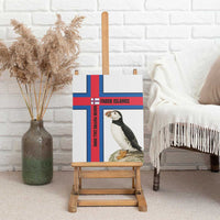 Faroe Islands Canvas Wall Art with Red Blue Cross Design and Puffin Bird - Wonder Print Shop