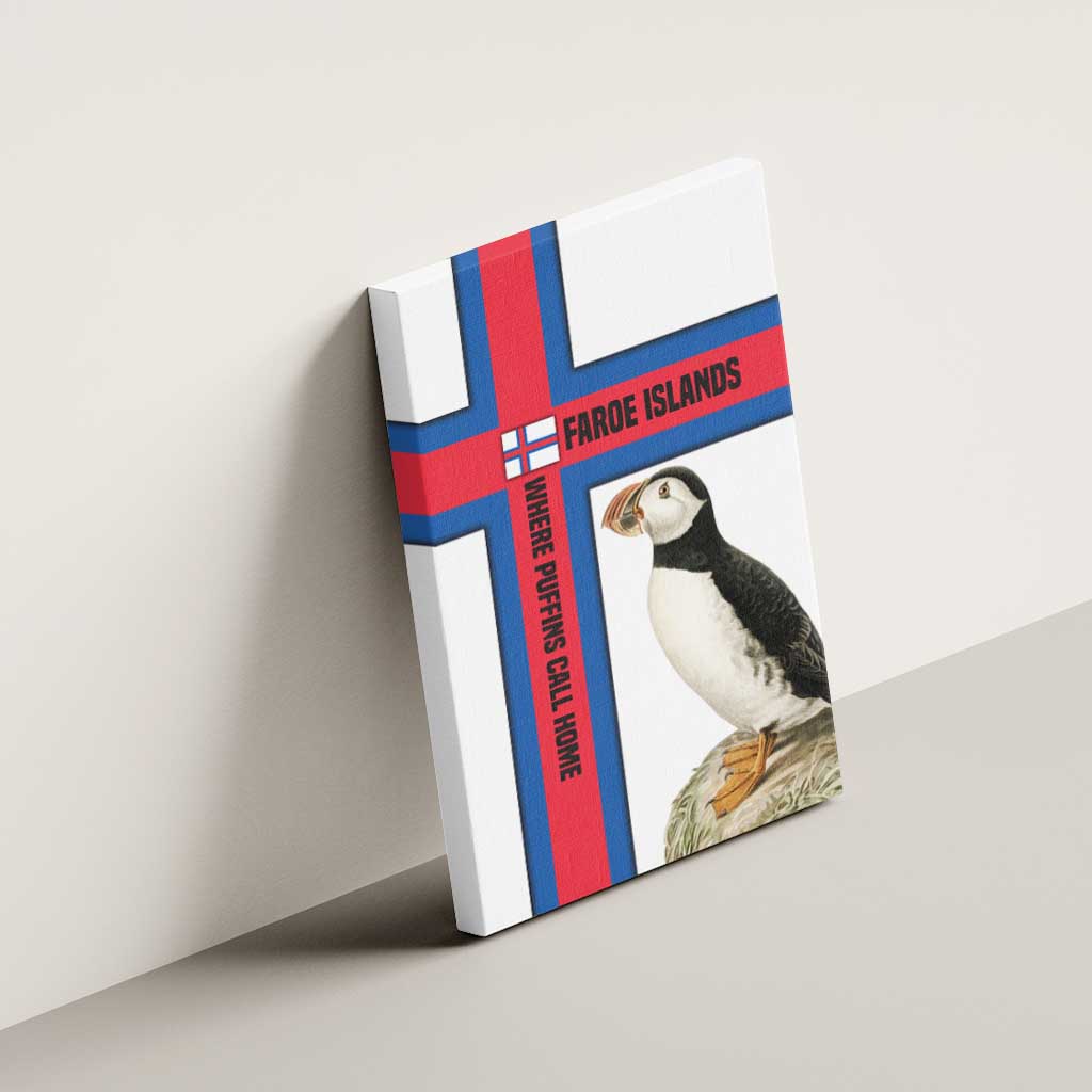Faroe Islands Canvas Wall Art with Red Blue Cross Design and Puffin Bird - Wonder Print Shop
