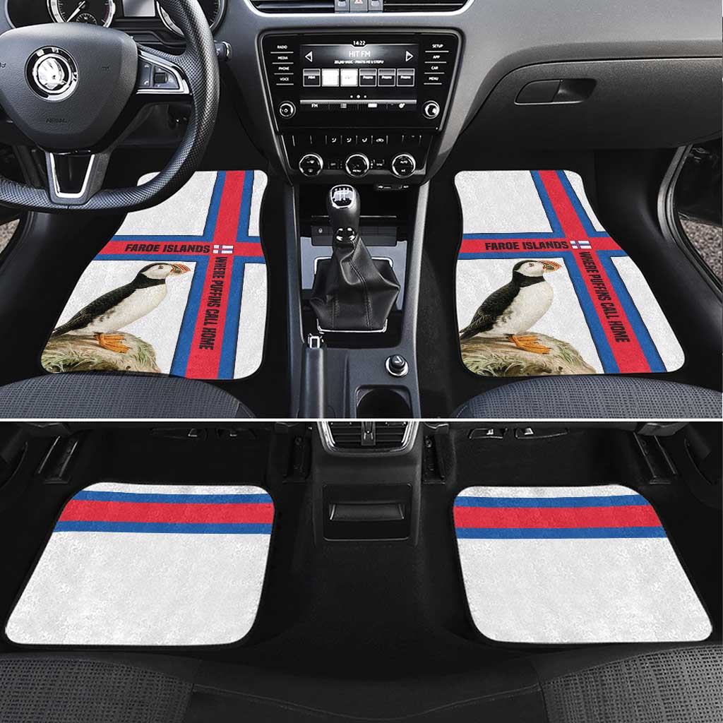 Faroe Islands Car Mats with Red Blue Cross Design and Puffin Bird - Wonder Print Shop