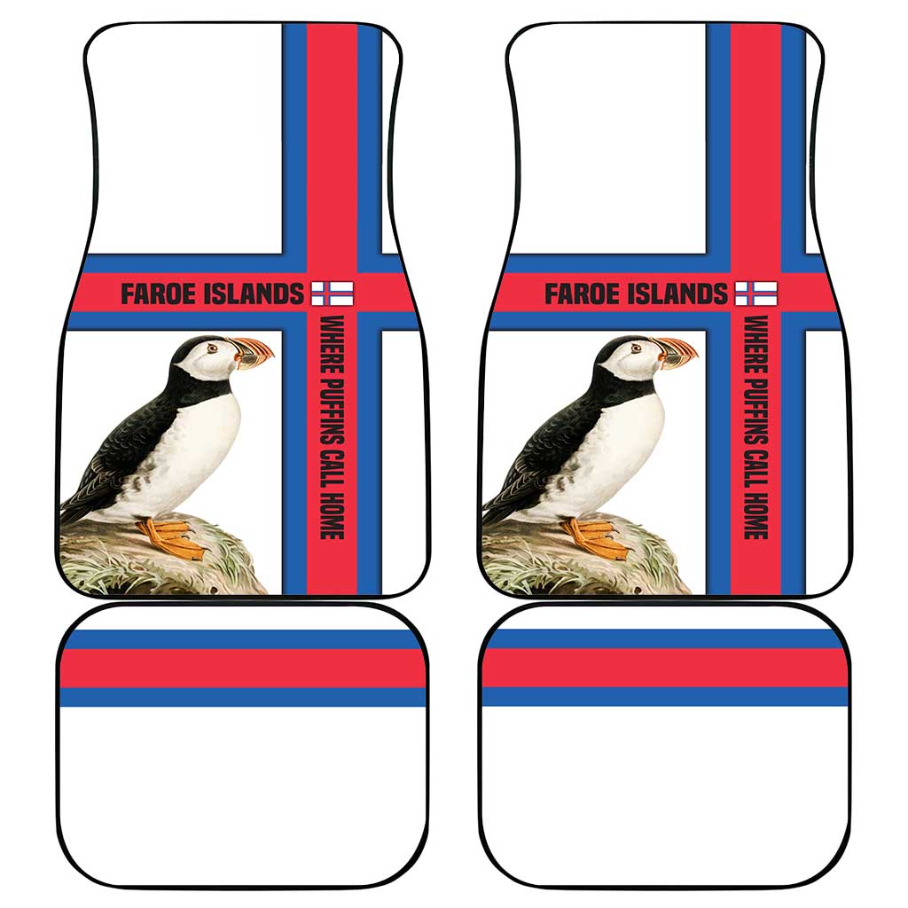 Faroe Islands Car Mats with Red Blue Cross Design and Puffin Bird - Wonder Print Shop