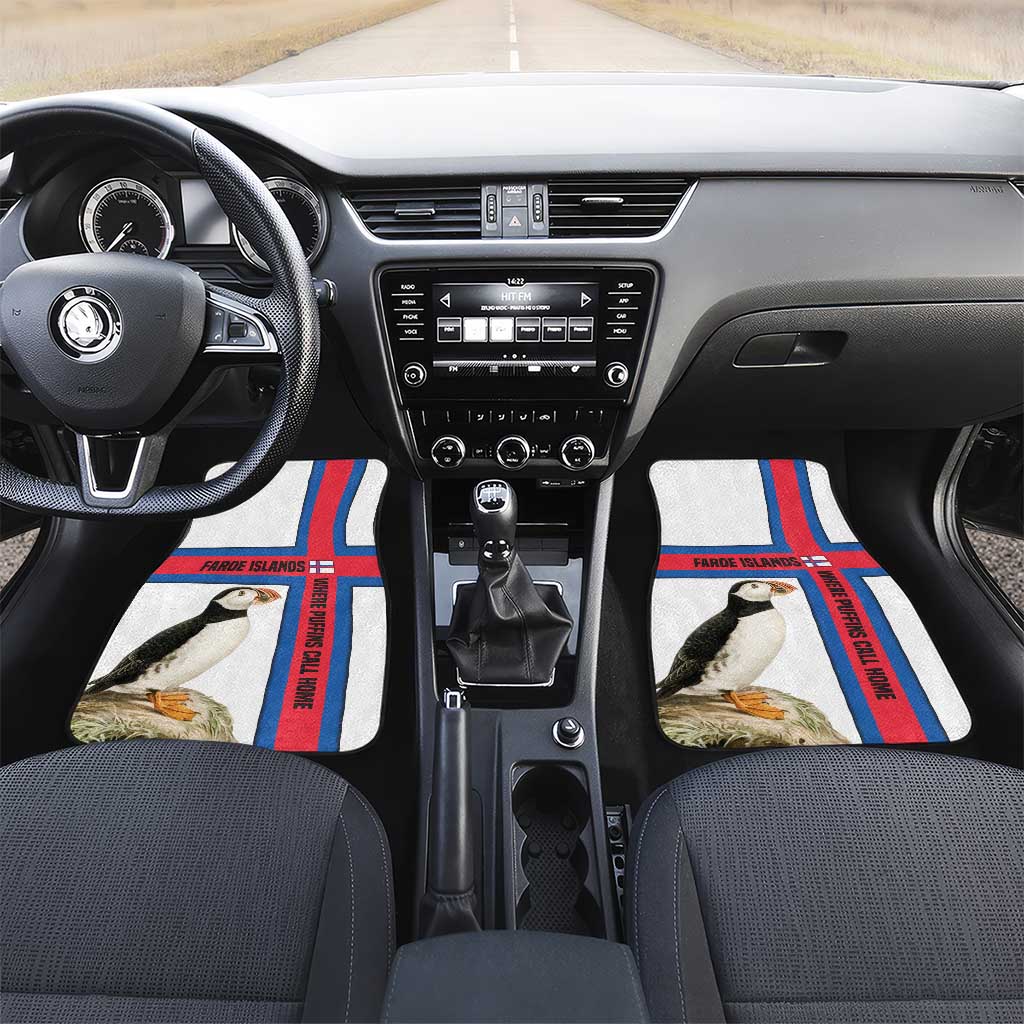 Faroe Islands Car Mats with Red Blue Cross Design and Puffin Bird - Wonder Print Shop
