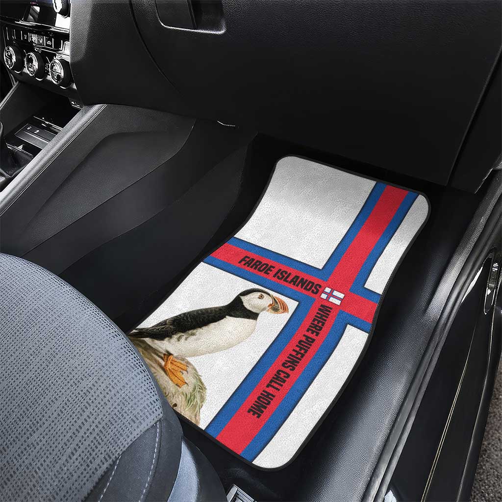 Faroe Islands Car Mats with Red Blue Cross Design and Puffin Bird - Wonder Print Shop
