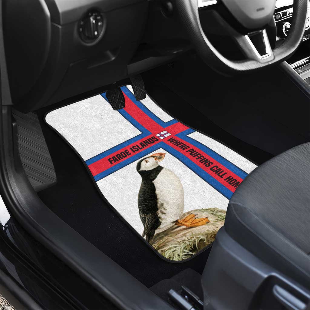 Faroe Islands Car Mats with Red Blue Cross Design and Puffin Bird - Wonder Print Shop