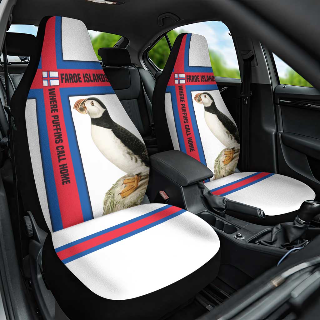 Faroe Islands Car Seat Cover with Red Blue Cross Design and Puffin Bird - Wonder Print Shop