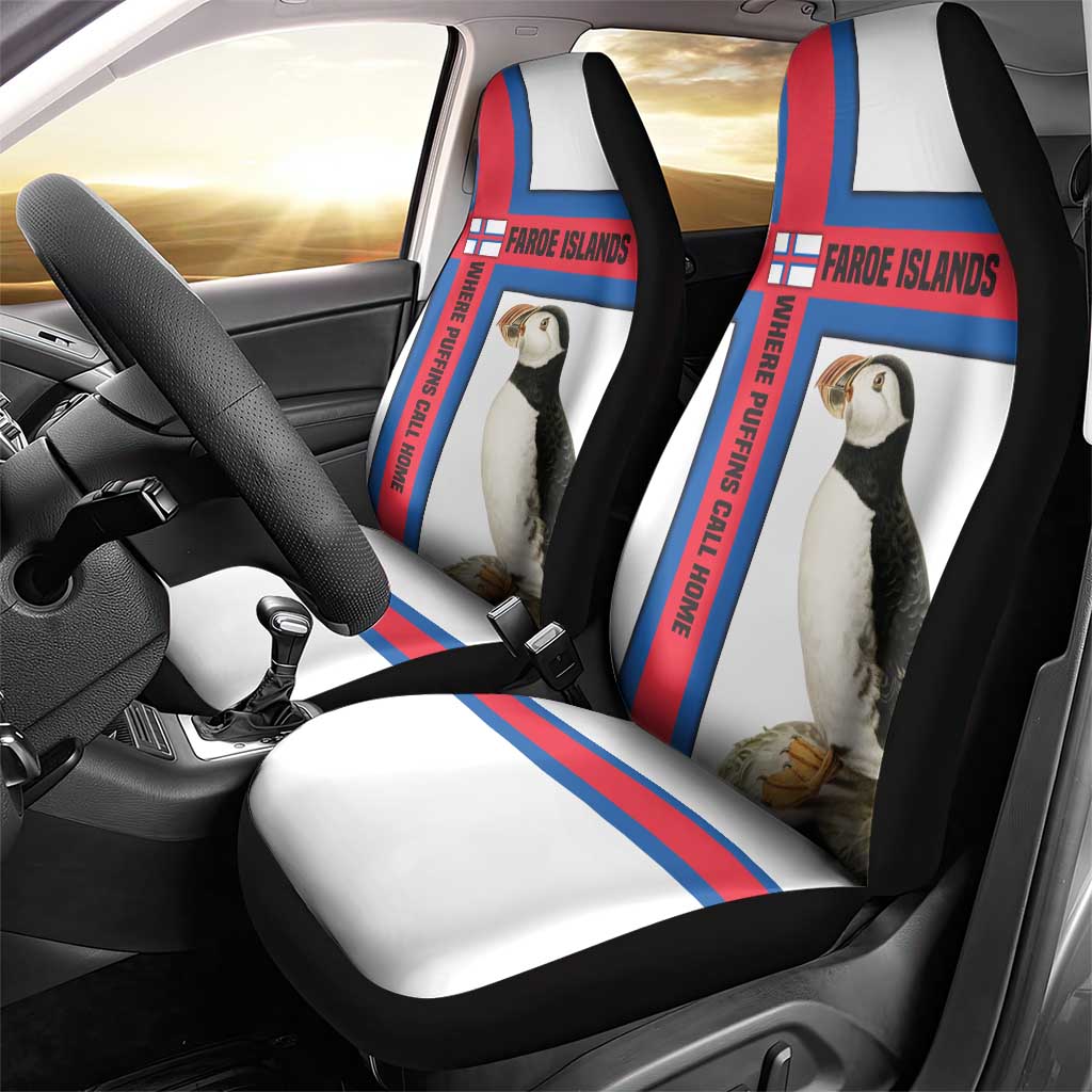 Faroe Islands Car Seat Cover with Red Blue Cross Design and Puffin Bird - Wonder Print Shop
