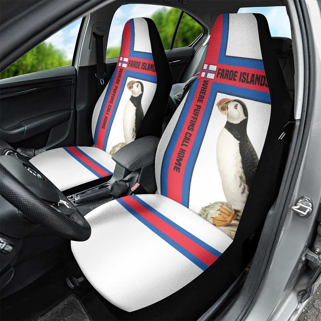Faroe Islands Car Seat Cover with Red Blue Cross Design and Puffin Bird - Wonder Print Shop