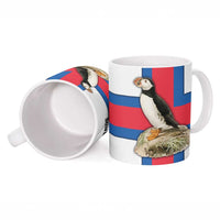 Faroe Islands Ceramic Mug with Red Blue Cross Design and Puffin Bird - Wonder Print Shop