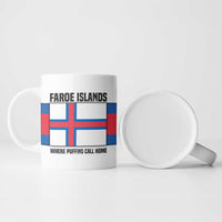 Faroe Islands Ceramic Mug with Red Blue Cross Design and Puffin Bird - Wonder Print Shop