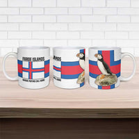 Faroe Islands Ceramic Mug with Red Blue Cross Design and Puffin Bird - Wonder Print Shop