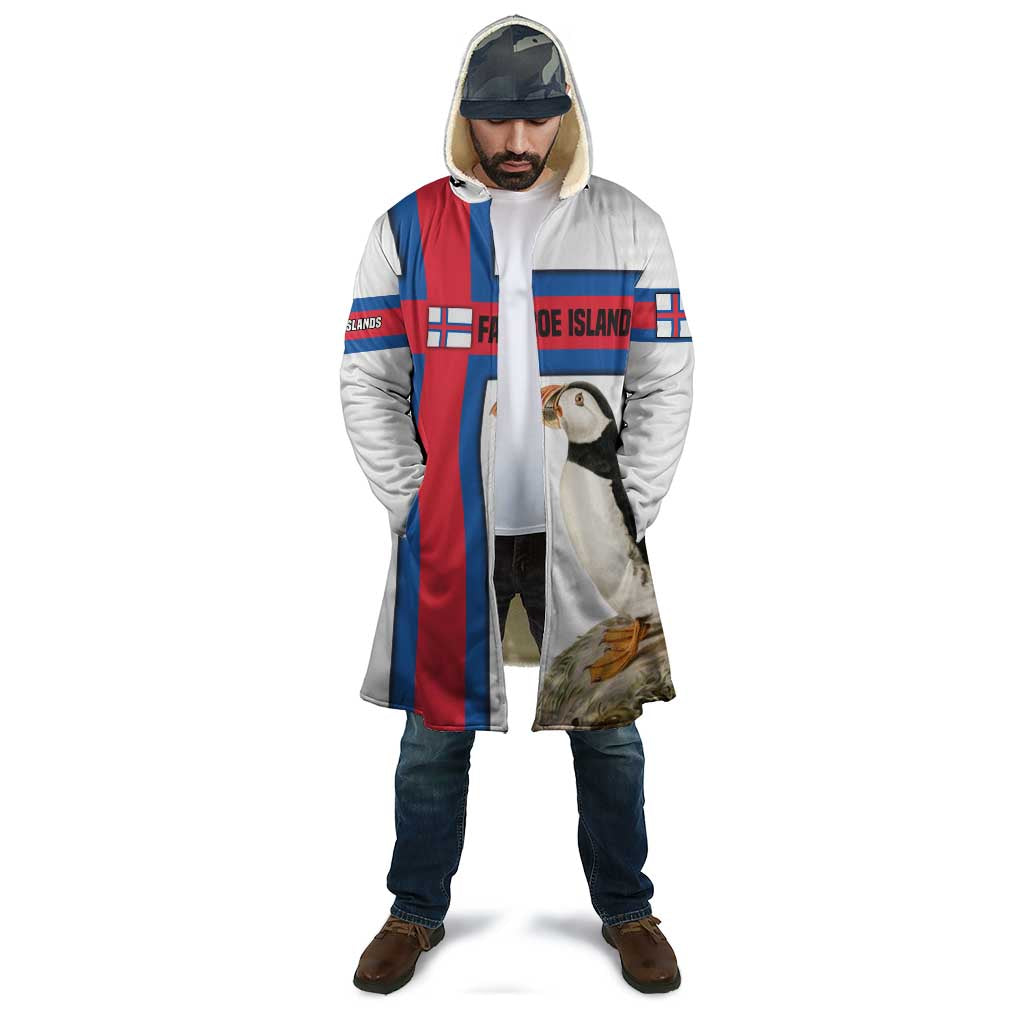 Faroe Islands Cloak with Red Blue Cross Design and Puffin Bird - Wonder Print Shop
