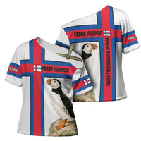 Faroe Islands Cross Shoulder Shirt with Red Blue Cross Design and Puffin Bird - Wonder Print Shop