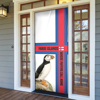 Faroe Islands Door Cover with Red Blue Cross Design and Puffin Bird - Wonder Print Shop
