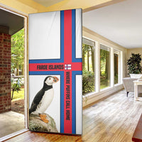 Faroe Islands Door Cover with Red Blue Cross Design and Puffin Bird - Wonder Print Shop