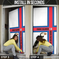 Faroe Islands Door Cover with Red Blue Cross Design and Puffin Bird - Wonder Print Shop