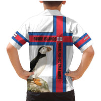 Faroe Islands Family Matching Mermaid Dress and Hawaiian Shirt with Red Blue Cross Design and Puffin Bird - Wonder Print Shop