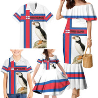 Faroe Islands Family Matching Mermaid Dress and Hawaiian Shirt with Red Blue Cross Design and Puffin Bird - Wonder Print Shop