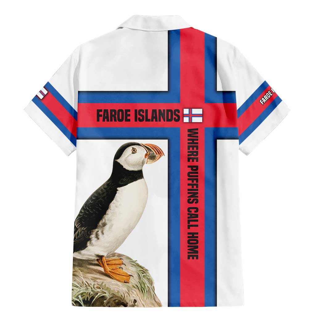 Faroe Islands Family Matching Mermaid Dress and Hawaiian Shirt with Red Blue Cross Design and Puffin Bird - Wonder Print Shop