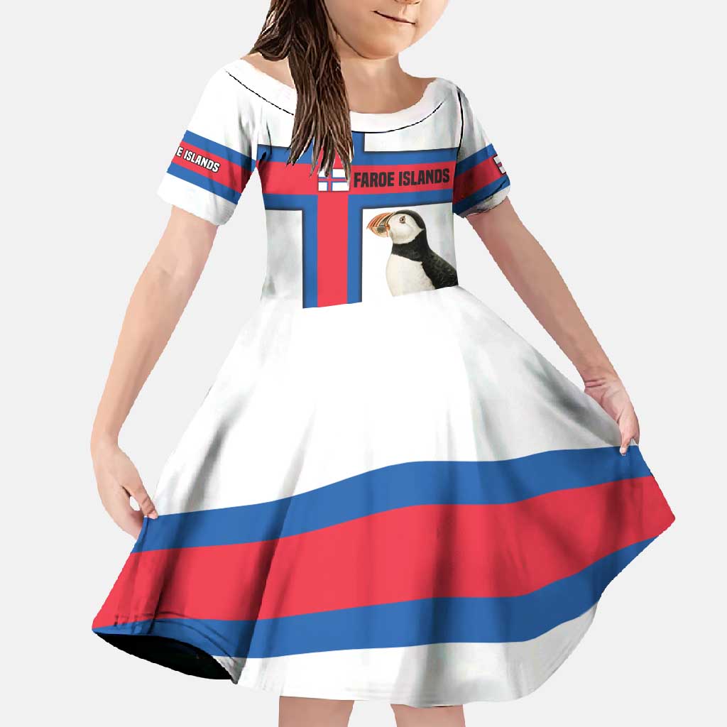 Faroe Islands Family Matching Off Shoulder Maxi Dress and Hawaiian Shirt with Red Blue Cross Design and Puffin Bird - Wonder Print Shop