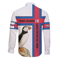 Faroe Islands Family Matching Off Shoulder Short Dress and Hawaiian Shirt with Red Blue Cross Design and Puffin Bird - Wonder Print Shop