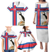 Faroe Islands Family Matching Puletasi and Hawaiian Shirt with Red Blue Cross Design and Puffin Bird - Wonder Print Shop