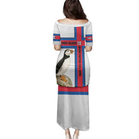 Faroe Islands Family Matching Puletasi and Hawaiian Shirt with Red Blue Cross Design and Puffin Bird - Wonder Print Shop