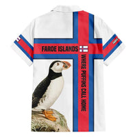 Faroe Islands Family Matching Short Sleeve Bodycon Dress and Hawaiian Shirt with Red Blue Cross Design and Puffin Bird - Wonder Print Shop