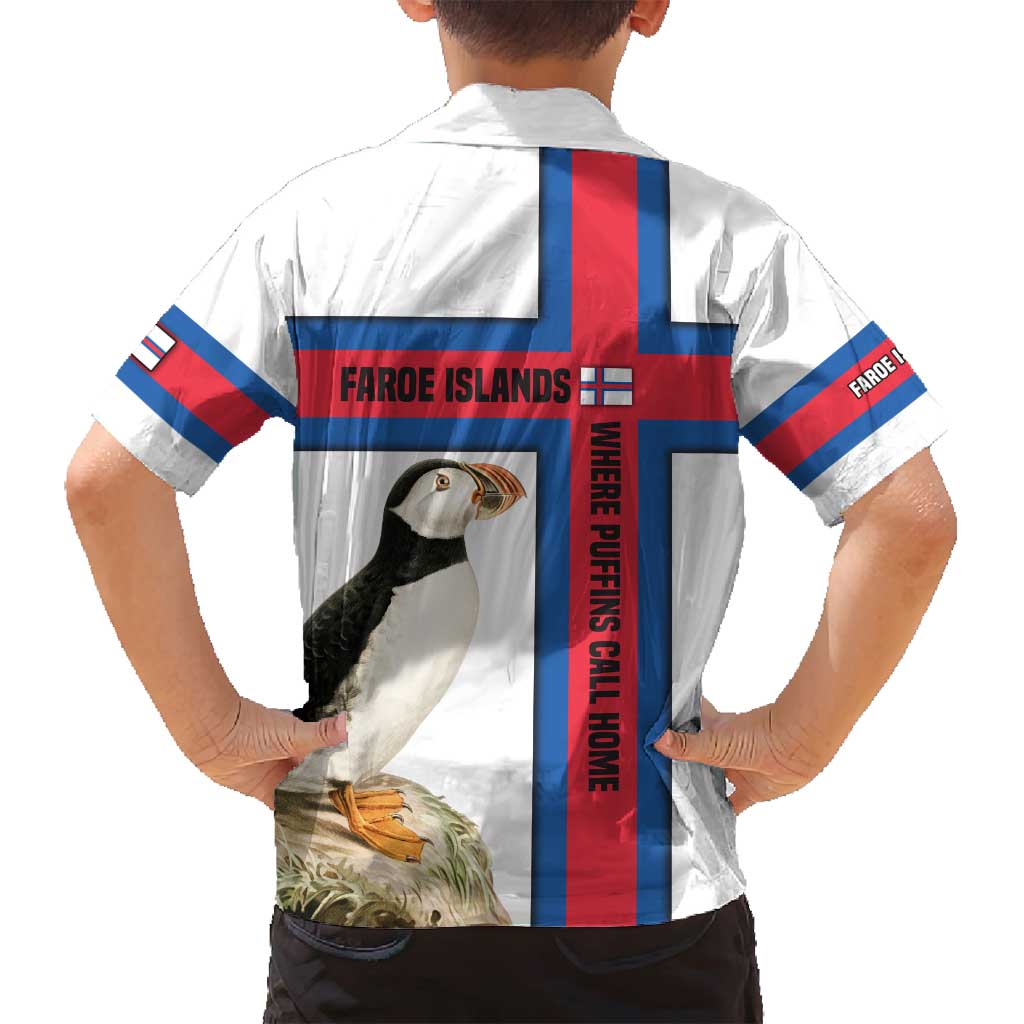 Faroe Islands Family Matching Tank Maxi Dress and Hawaiian Shirt with Red Blue Cross Design and Puffin Bird - Wonder Print Shop