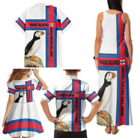 Faroe Islands Family Matching Tank Maxi Dress and Hawaiian Shirt with Red Blue Cross Design and Puffin Bird - Wonder Print Shop