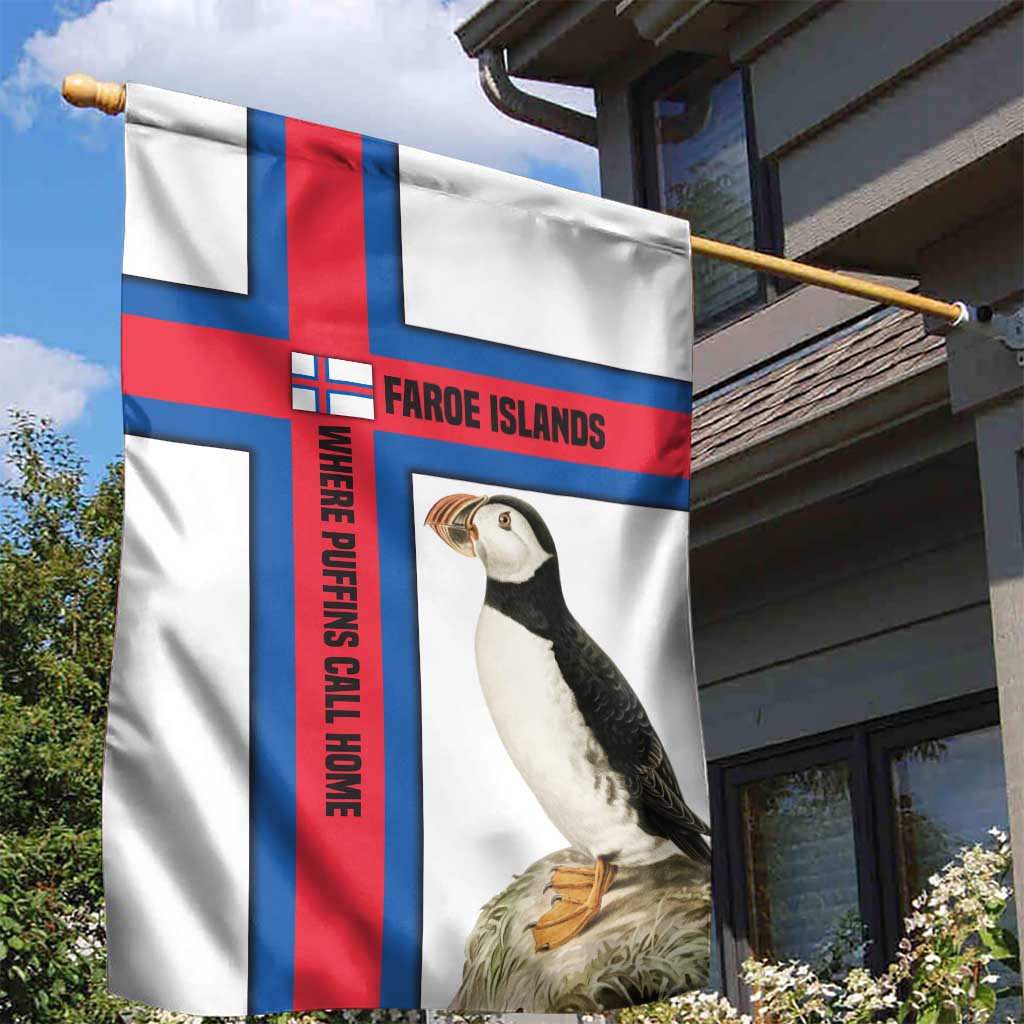 Faroe Islands Garden Flag with Red Blue Cross Design and Puffin Bird - Wonder Print Shop