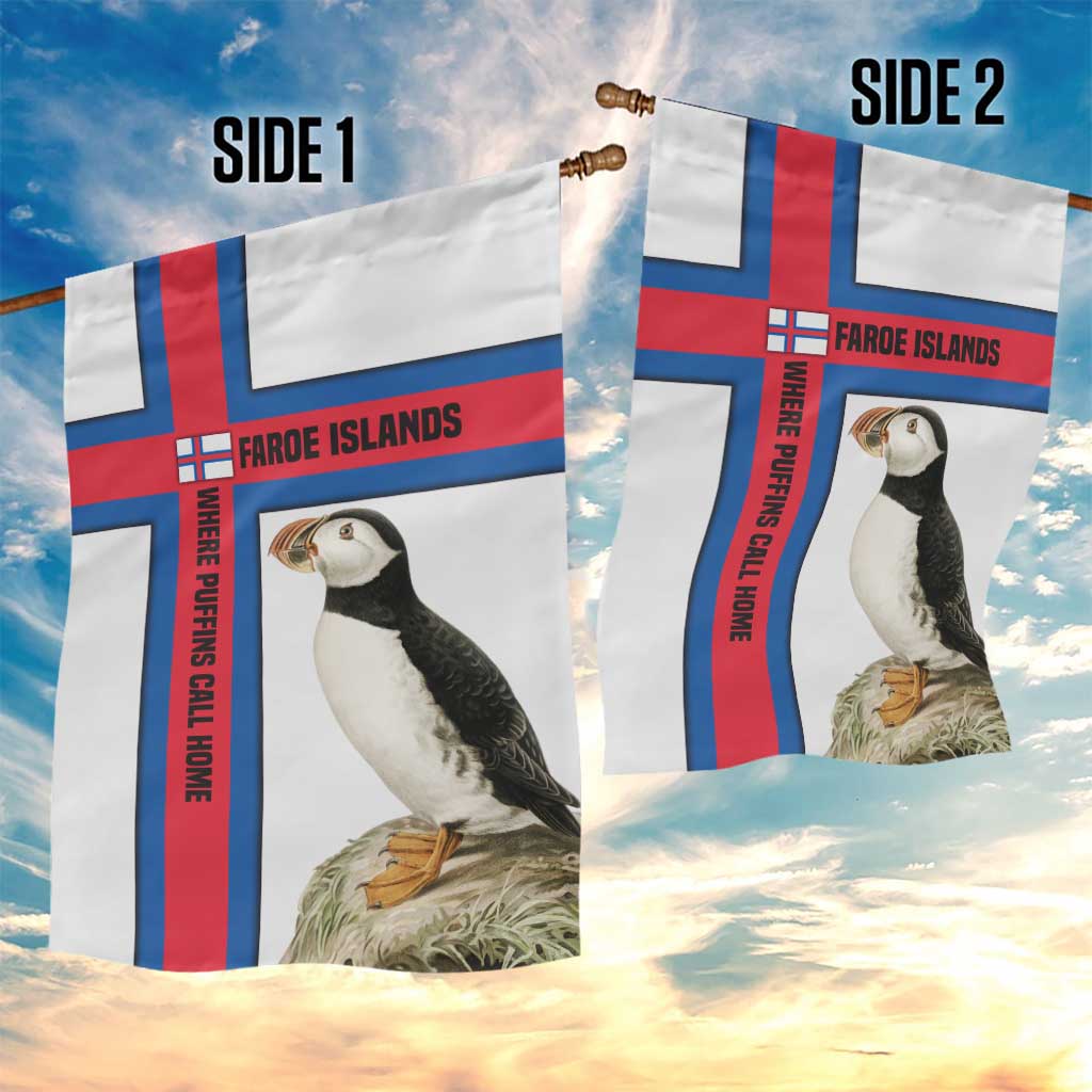 Faroe Islands Garden Flag with Red Blue Cross Design and Puffin Bird - Wonder Print Shop