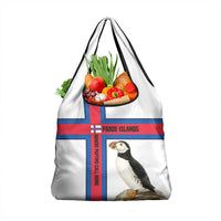 Faroe Islands Grocery Bag with Red Blue Cross Design and Puffin Bird - Wonder Print Shop