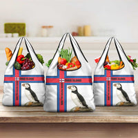 Faroe Islands Grocery Bag with Red Blue Cross Design and Puffin Bird - Wonder Print Shop