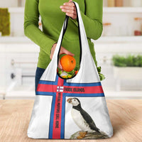 Faroe Islands Grocery Bag with Red Blue Cross Design and Puffin Bird - Wonder Print Shop