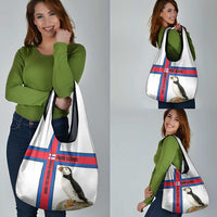 Faroe Islands Grocery Bag with Red Blue Cross Design and Puffin Bird - Wonder Print Shop