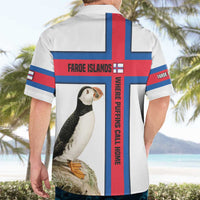 Faroe Islands Hawaiian Shirt with Red Blue Cross Design and Puffin Bird - Wonder Print Shop