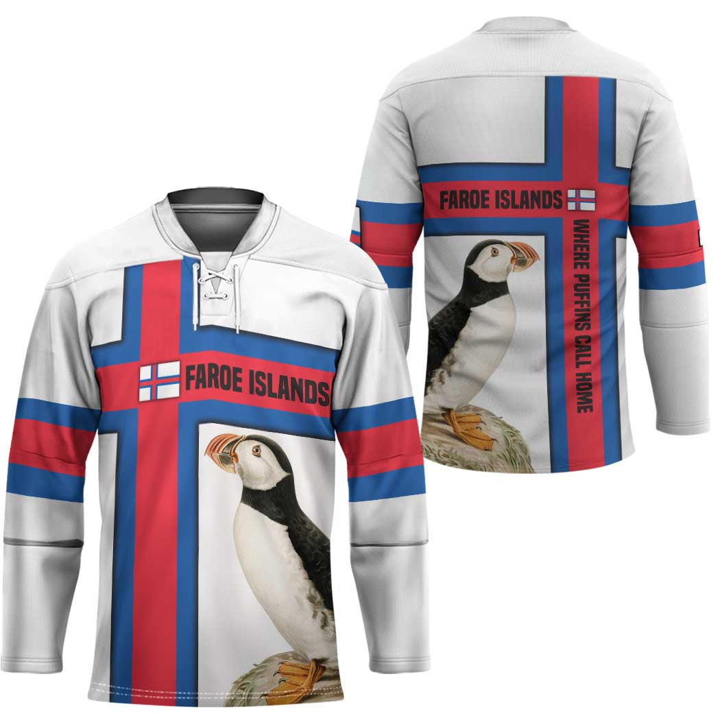 Faroe Islands Hockey Jersey with Red Blue Cross Design and Puffin Bird - Wonder Print Shop