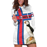 Faroe Islands Hoodie Dress with Red Blue Cross Design and Puffin Bird - Wonder Print Shop