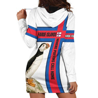 Faroe Islands Hoodie Dress with Red Blue Cross Design and Puffin Bird - Wonder Print Shop
