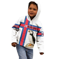 Faroe Islands Kid Hoodie with Red Blue Cross Design and Puffin Bird - Wonder Print Shop