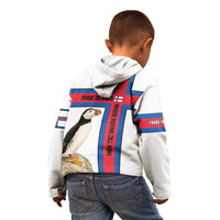 Faroe Islands Kid Hoodie with Red Blue Cross Design and Puffin Bird - Wonder Print Shop