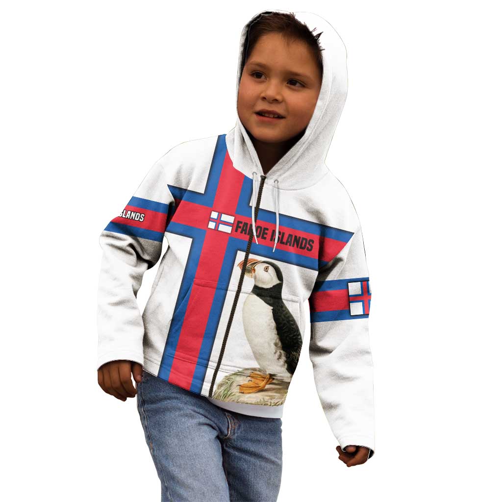 Faroe Islands Kid Hoodie with Red Blue Cross Design and Puffin Bird - Wonder Print Shop