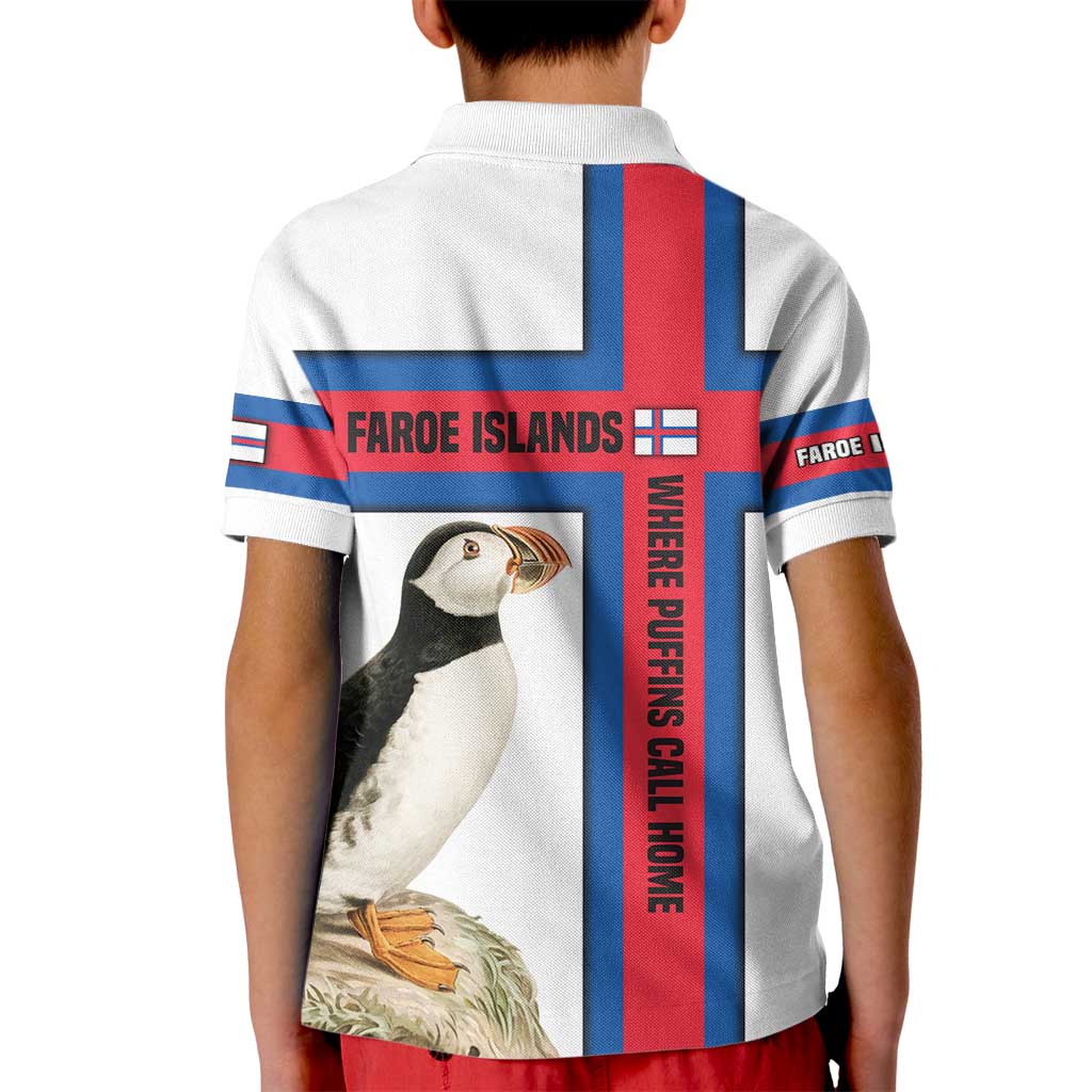 Faroe Islands Kid Polo Shirt with Red Blue Cross Design and Puffin Bird - Wonder Print Shop