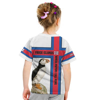 Faroe Islands Kid T Shirt with Red Blue Cross Design and Puffin Bird - Wonder Print Shop