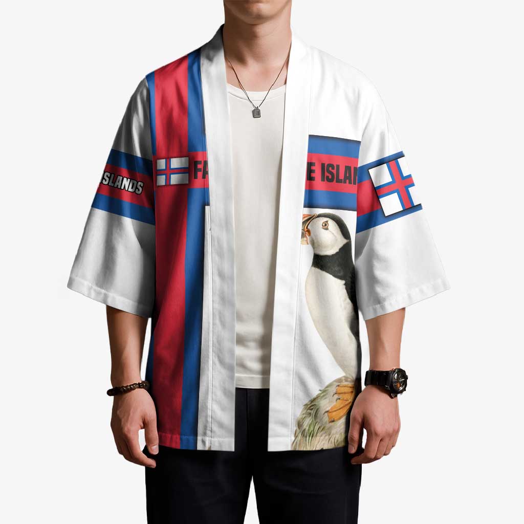Faroe Islands Kimono with Red Blue Cross Design and Puffin Bird - Wonder Print Shop