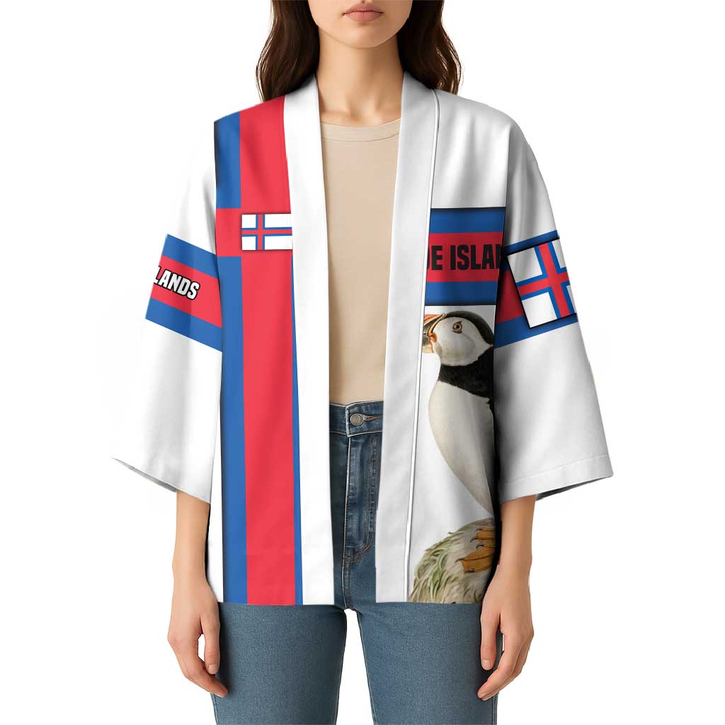 Faroe Islands Kimono with Red Blue Cross Design and Puffin Bird - Wonder Print Shop