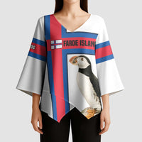 Faroe Islands Kimono Sleeve Blouse with Red Blue Cross Design and Puffin Bird - Wonder Print Shop